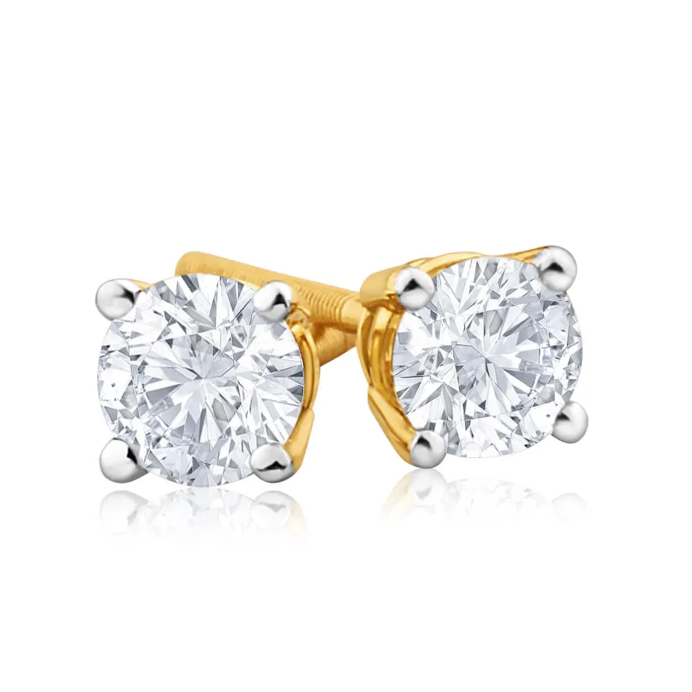 18ct Yellow Gold 0.5 Carat Diamonds Screwback Stud Earrings Shiels