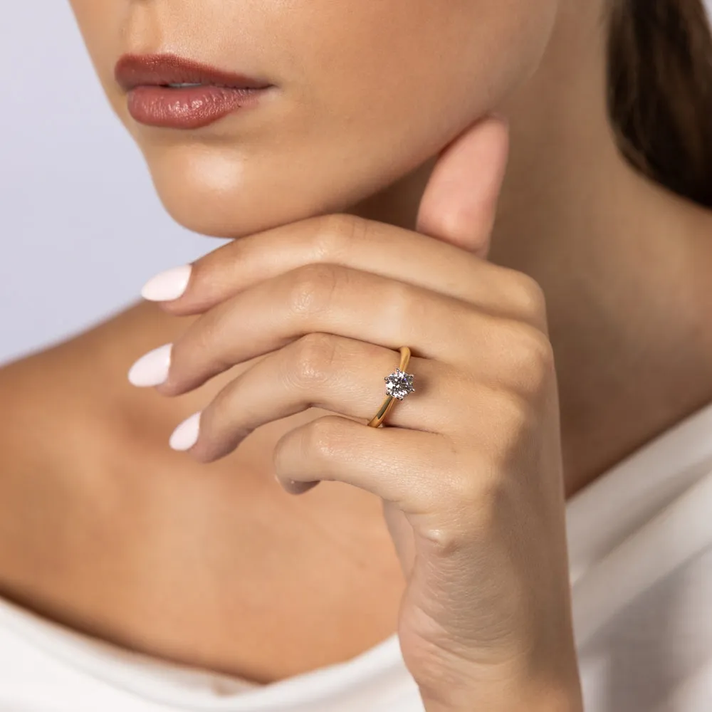 18ct  Yellow Gold 0.80 Carat Diamond Solitaire Ring with 6 Claw Knife Edge Setting Shiels