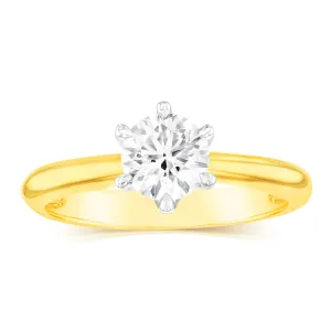 18ct  Yellow Gold 0.80 Carat Diamond Solitaire Ring with 6 Claw Knife Edge Setting Shiels