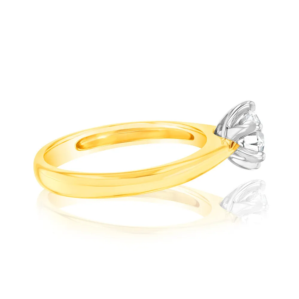 18ct  Yellow Gold 0.80 Carat Diamond Solitaire Ring with 6 Claw Knife Edge Setting Shiels