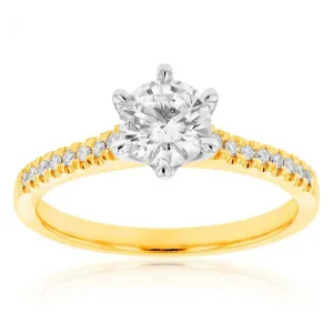 18ct Yellow Gold 3/4 Carat Diamond Solitaire Ring with 0.70 Carat Centre Diamond and 16 Shoulder Diamonds Shiels