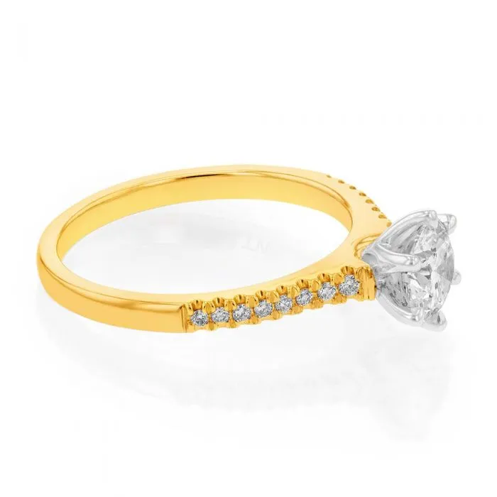 18ct Yellow Gold 3/4 Carat Diamond Solitaire Ring with 0.70 Carat Centre Diamond and 16 Shoulder Diamonds Shiels