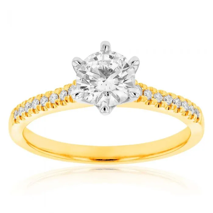 18ct Yellow Gold 3/4 Carat Diamond Solitaire Ring with 0.70 Carat Centre Diamond and 16 Shoulder Diamonds Shiels