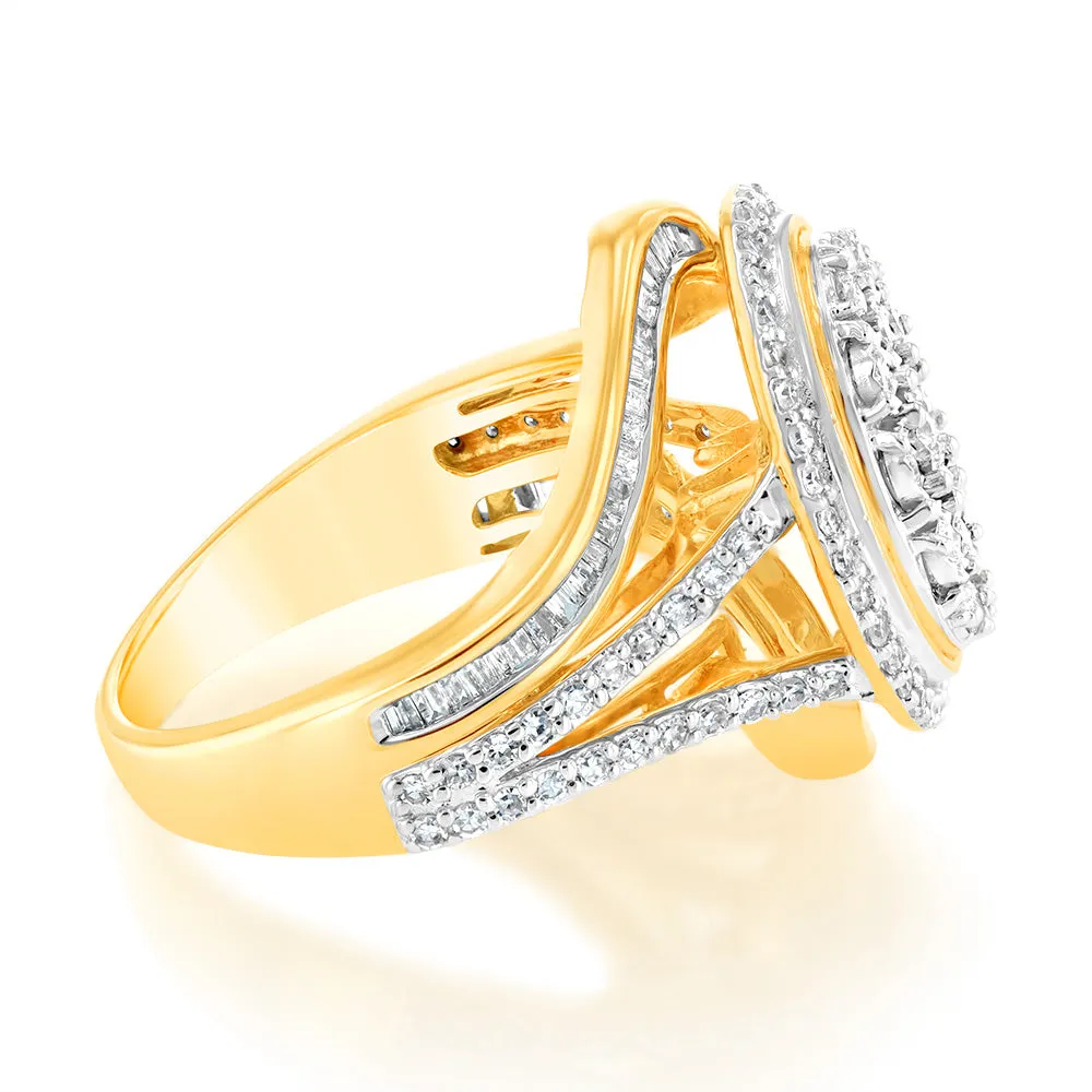1Carat Luminesce Lab Grown 93Brilliant cut & 44Tappered cut Diamonds in 9ct Yellow gold Shiels