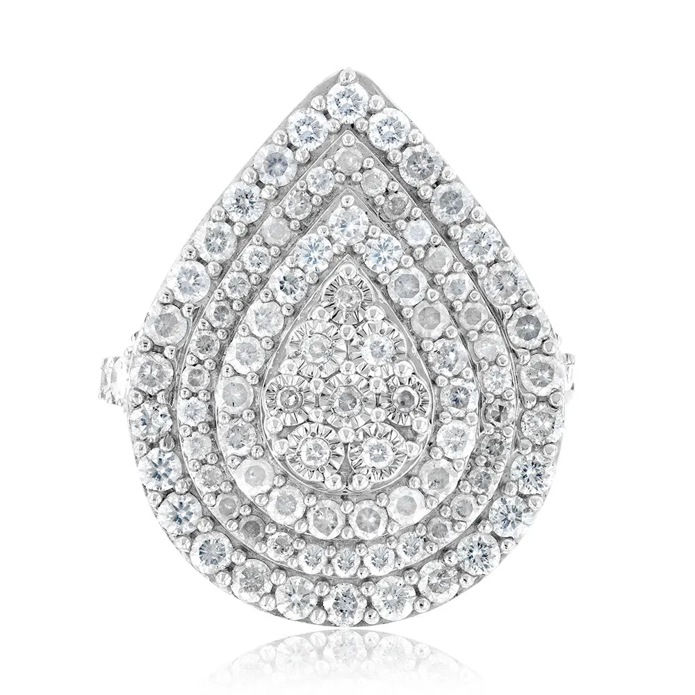 2 Carat Diamond Pear Shaped Cluster Ring Set in Sterling Silver and 9ct Yellow Gold Shiels