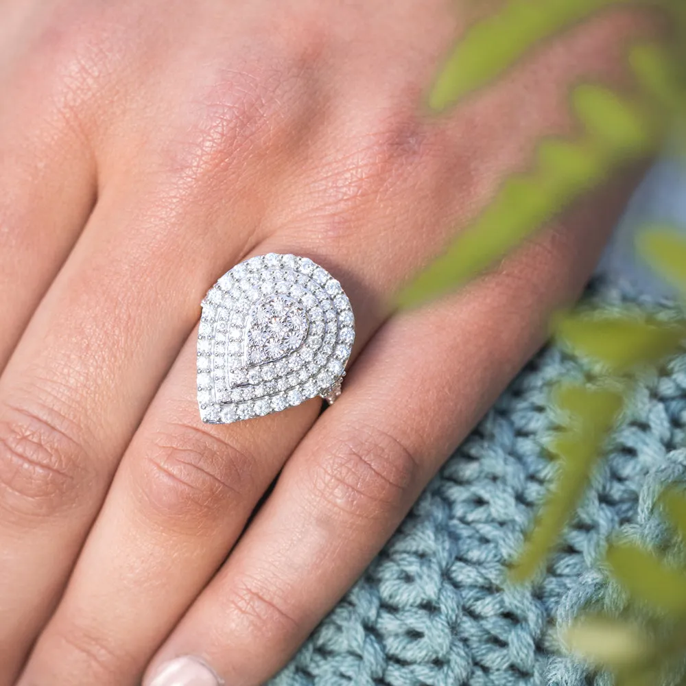 2 Carat Diamond Pear Shaped Cluster Ring Set in Sterling Silver and 9ct Yellow Gold Shiels