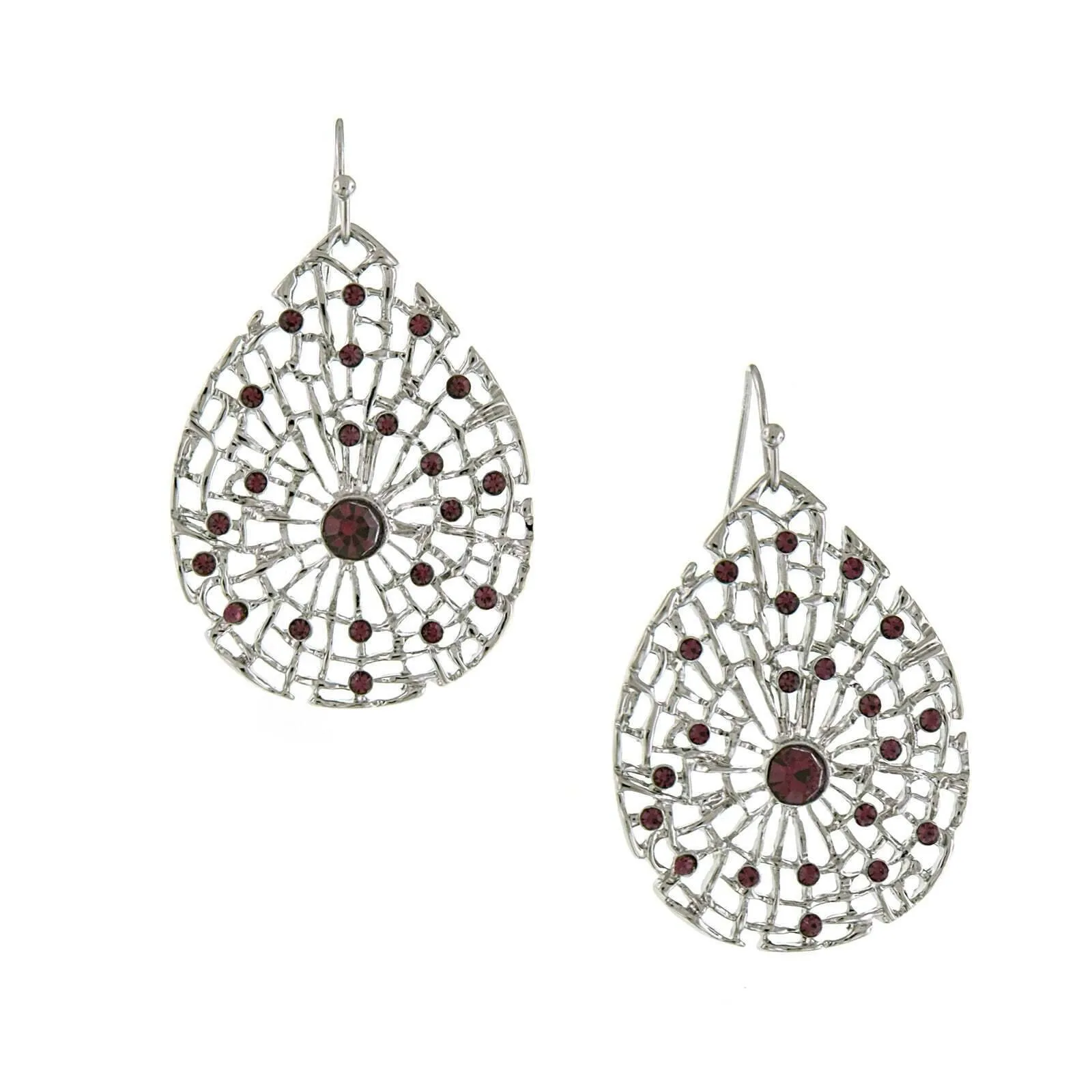 2028 Jewelry Teardrop Web Filigree Round Crystal Drop Earrings 1928 Jewelry