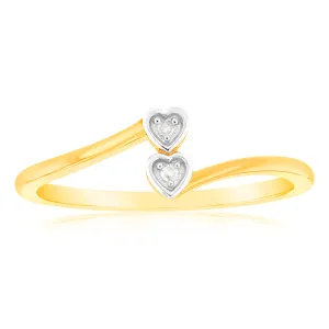 2Heart Shaped Diamond Ring in 9ct Yellow Gold Shiels