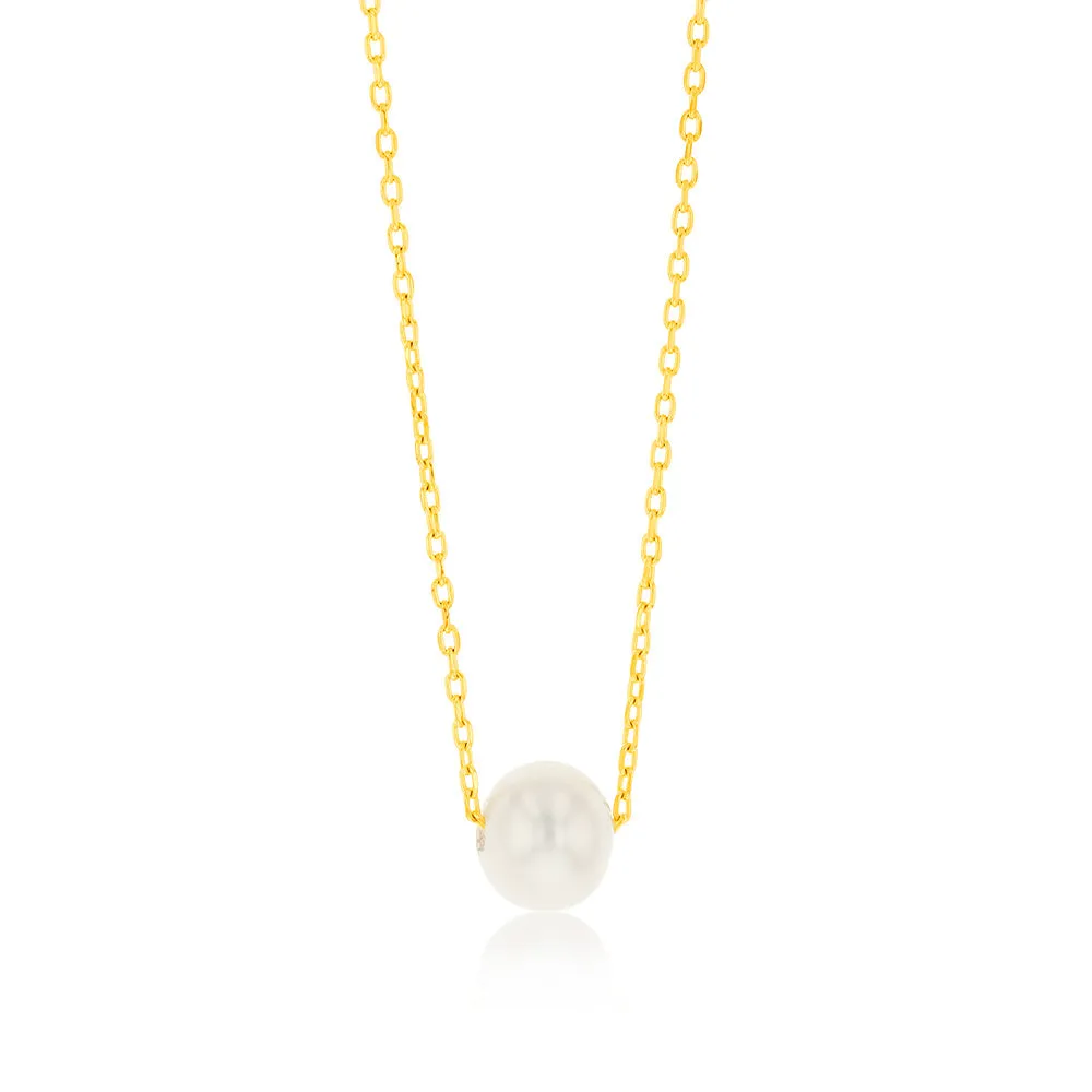 7-8MM Fresh Water Pearl Slide Chain in Gold Plated Sterling Silver Shiels