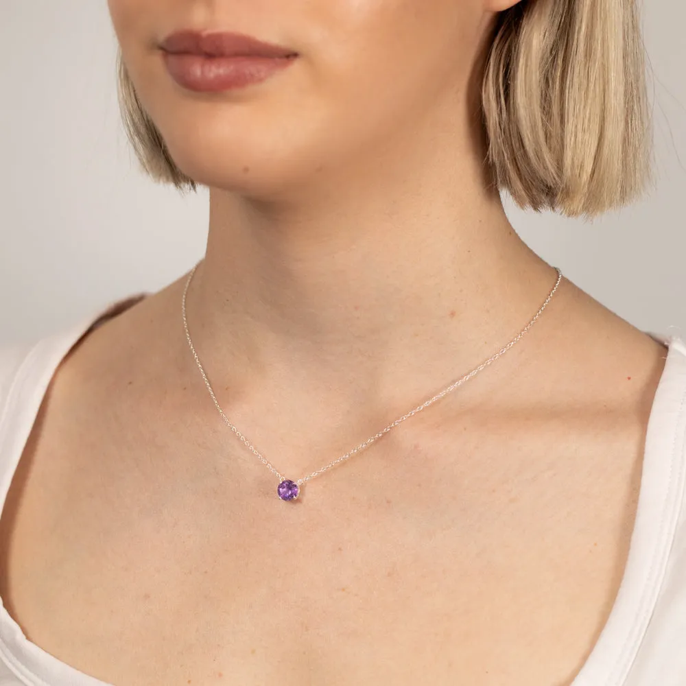 7mm Natural Amethyst Pendant in Sterling Silver with Chain Shiels