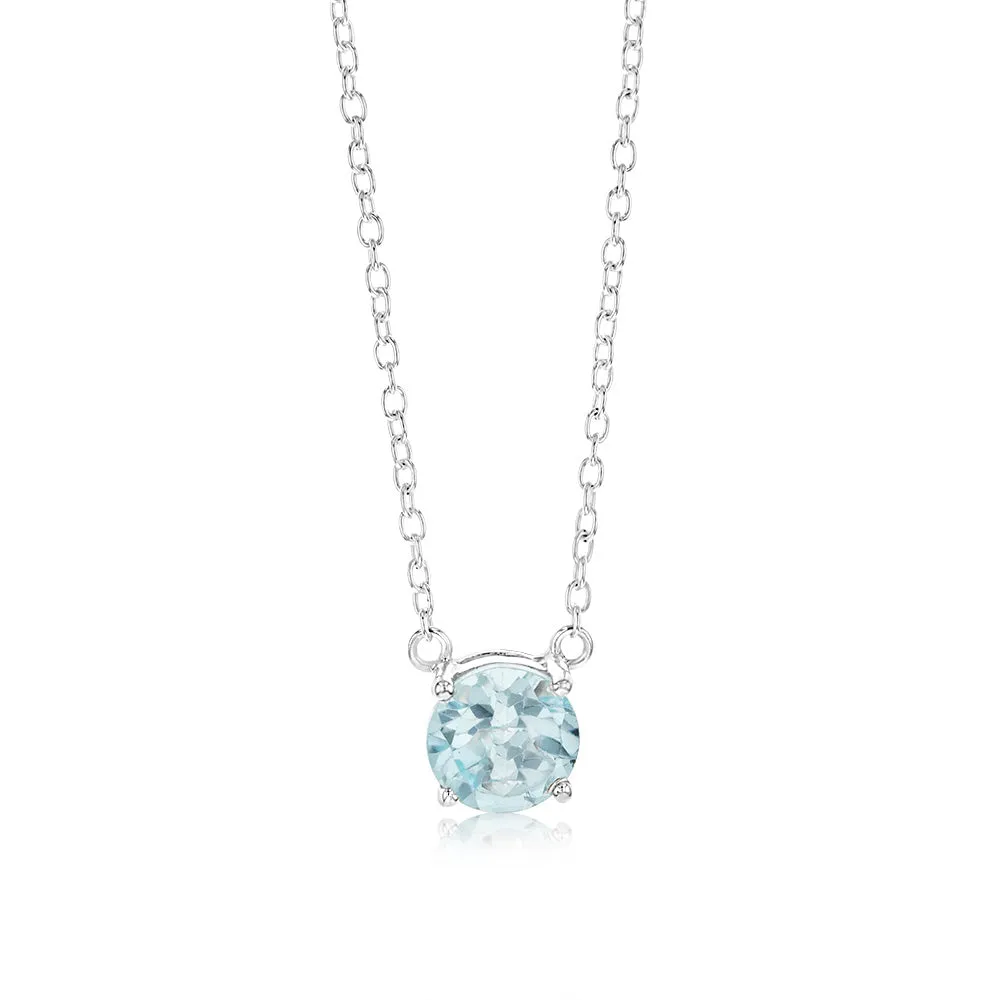 7mm Natural Blue Topaz Pendant in Sterling Silver with Chain Shiels