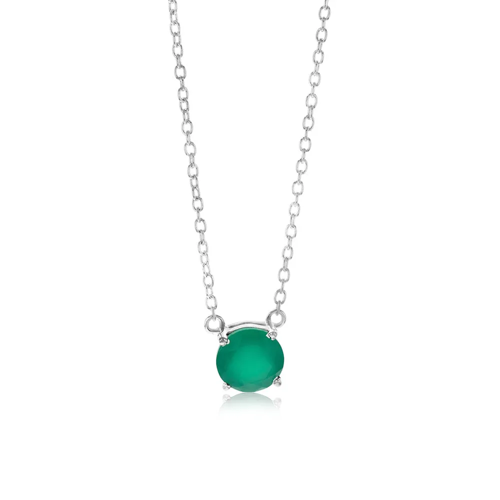 7mm Natural Green Onyx Pendant in Sterling Silver with Chain Shiels