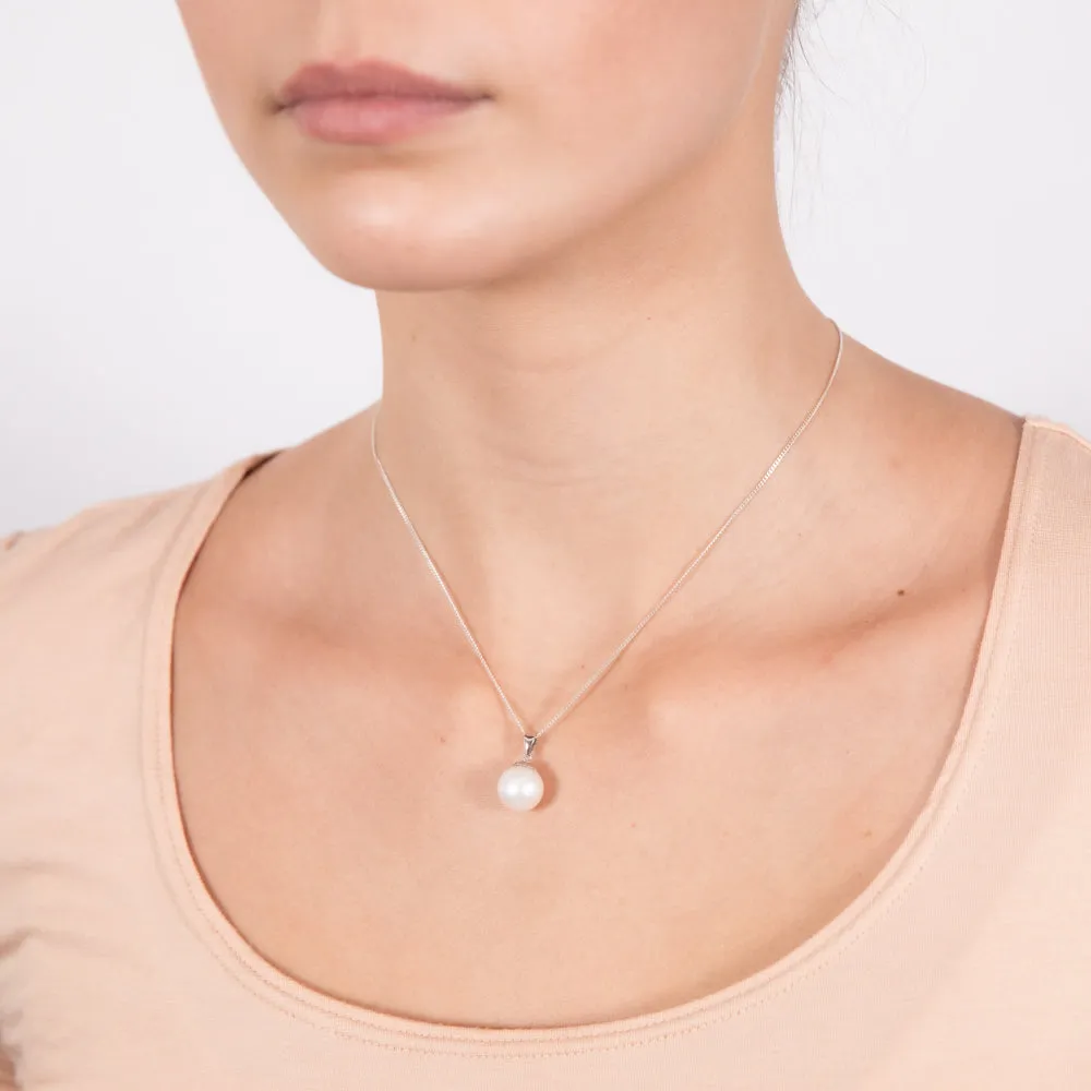 9-11mm White South Sea Pearl Pendant in 14ct White Gold Shiels