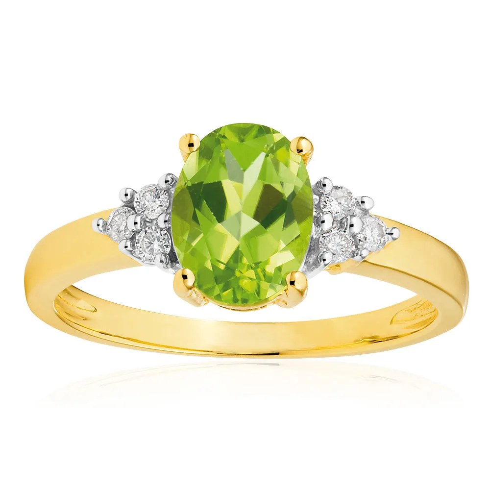 9ct Alluring Yellow Gold Diamond   Peridot Ring Shiels