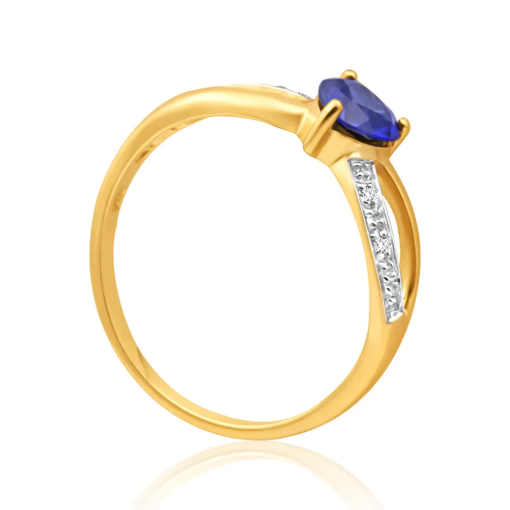 9ct Charming Yellow Gold Created Sapphire   Diamond Ring Shiels