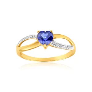 9ct Charming Yellow Gold Created Sapphire   Diamond Ring Shiels