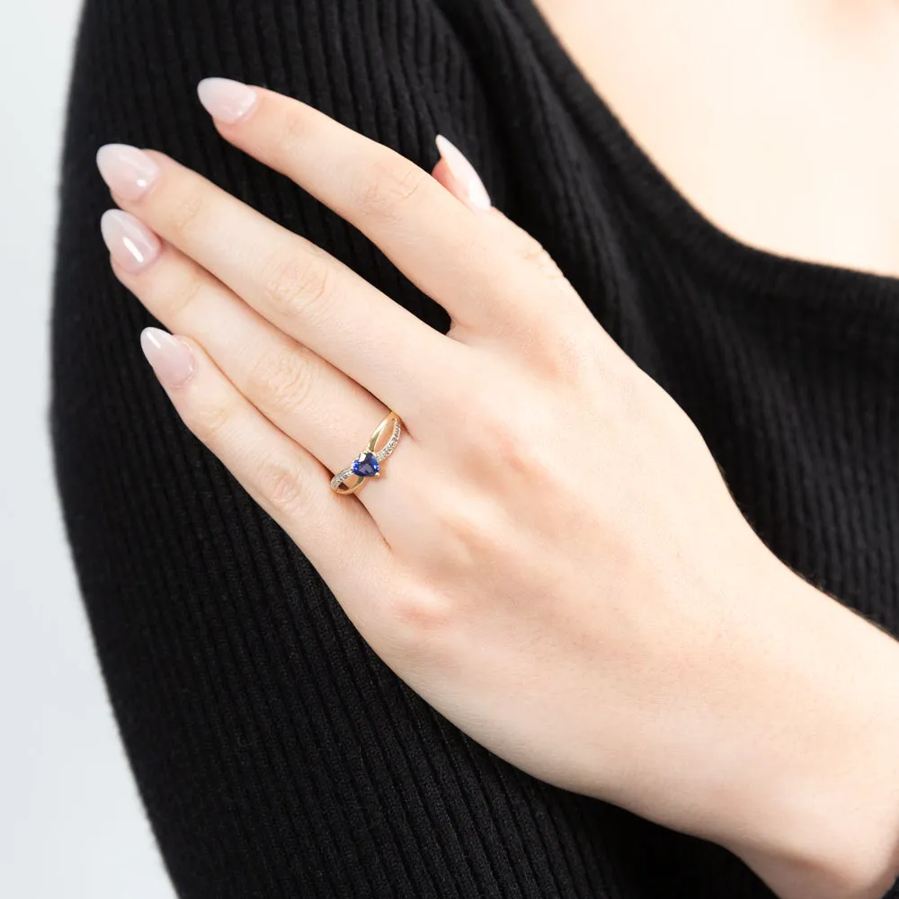 9ct Charming Yellow Gold Created Sapphire   Diamond Ring Shiels