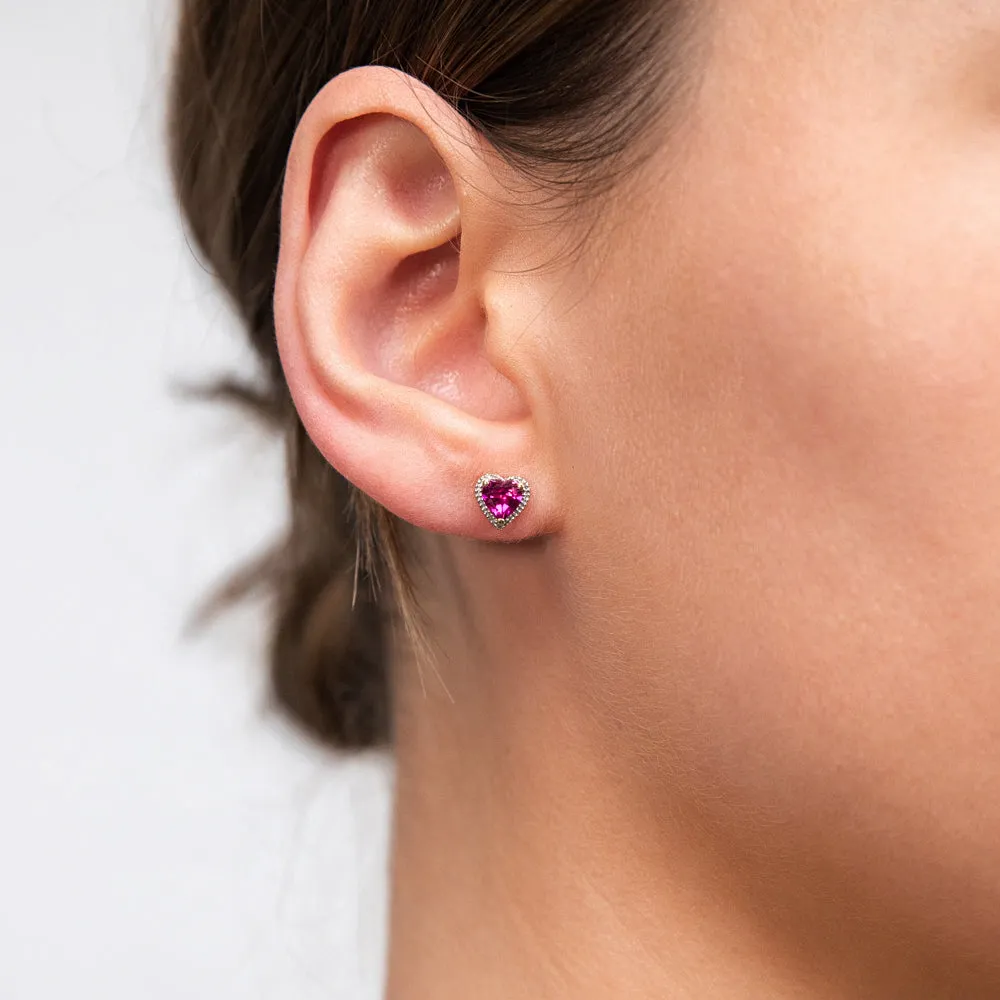 9ct Radiant Yellow Gold Created Ruby   Diamond Stud Earrings Shiels