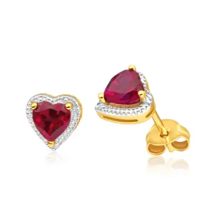 9ct Radiant Yellow Gold Created Ruby   Diamond Stud Earrings Shiels