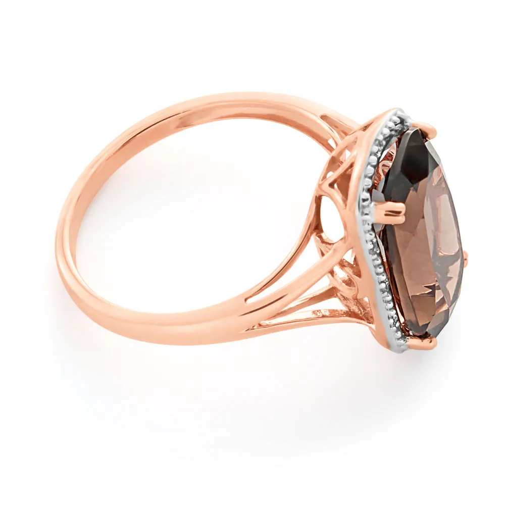 9ct Rose Gold 4.00 Carats Smokey Quartz and Diamond Ring  *No Resize* Shiels