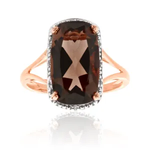 9ct Rose Gold 4.00 Carats Smokey Quartz and Diamond Ring  *No Resize* Shiels