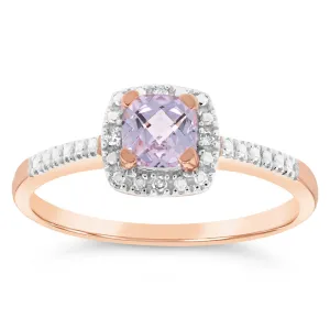 9ct Rose Gold Created Morganite And Diamond Cushion Ring Shiels