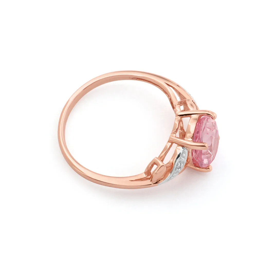 9ct Rose Gold Created Peach Sapphire & Diamond Ring Shiels