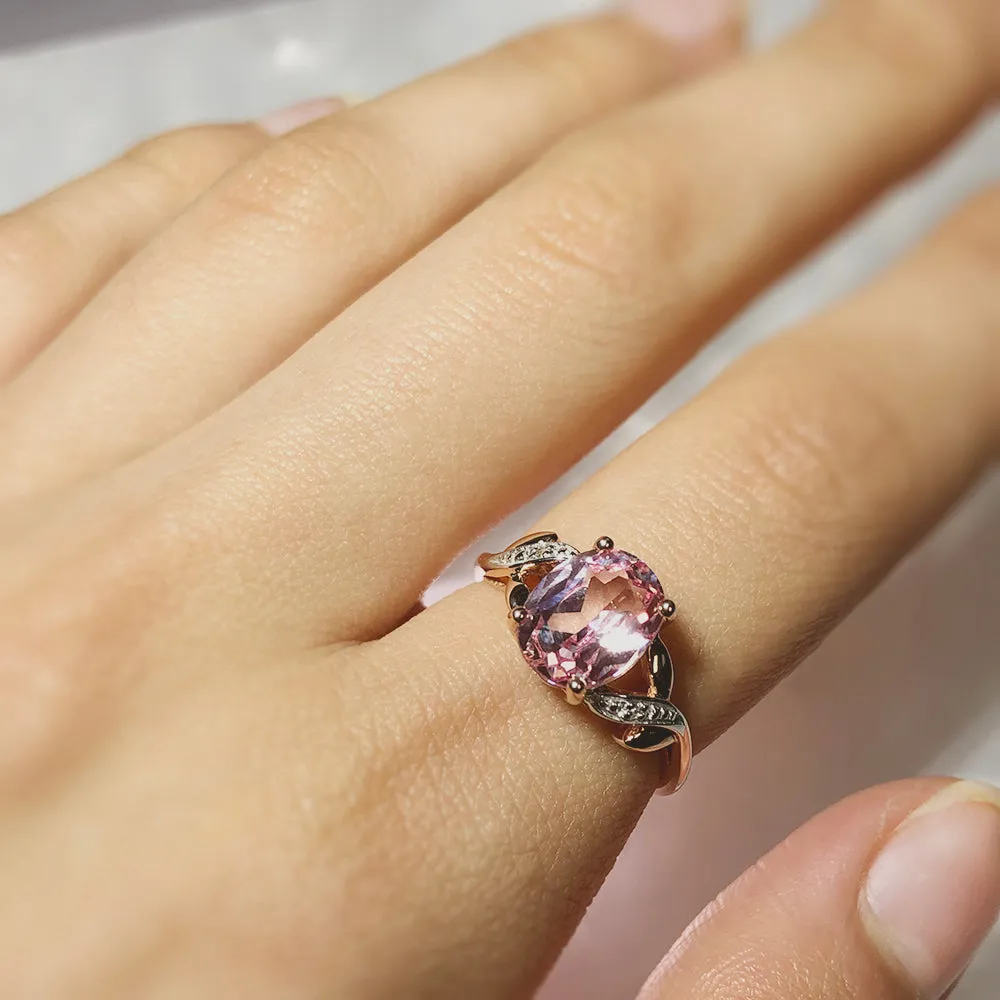 9ct Rose Gold Created Peach Sapphire & Diamond Ring Shiels