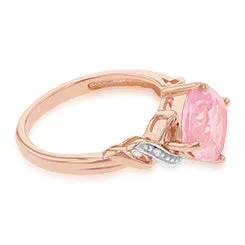 9ct Rose Gold Created Peach Sapphire and Diamond Cushion Cut  Ring Shiels