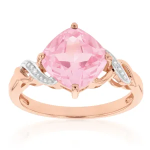 9ct Rose Gold Created Peach Sapphire and Diamond Cushion Cut  Ring Shiels
