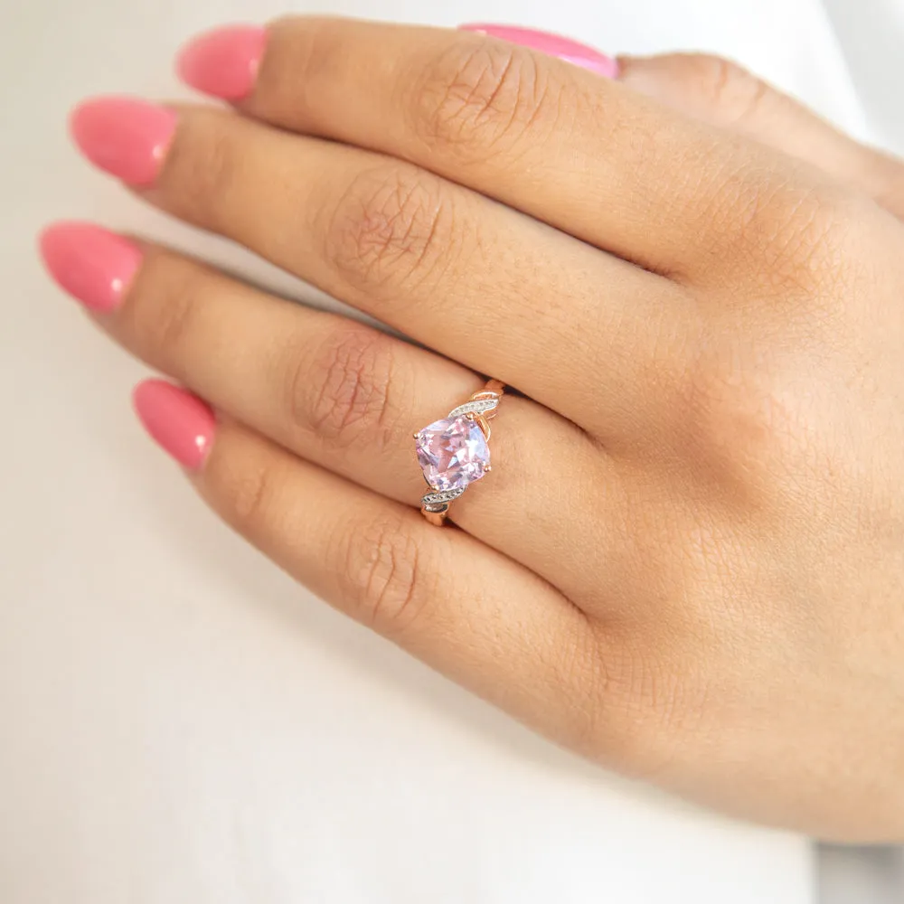 9ct Rose Gold Created Peach Sapphire and Diamond Cushion Cut  Ring Shiels