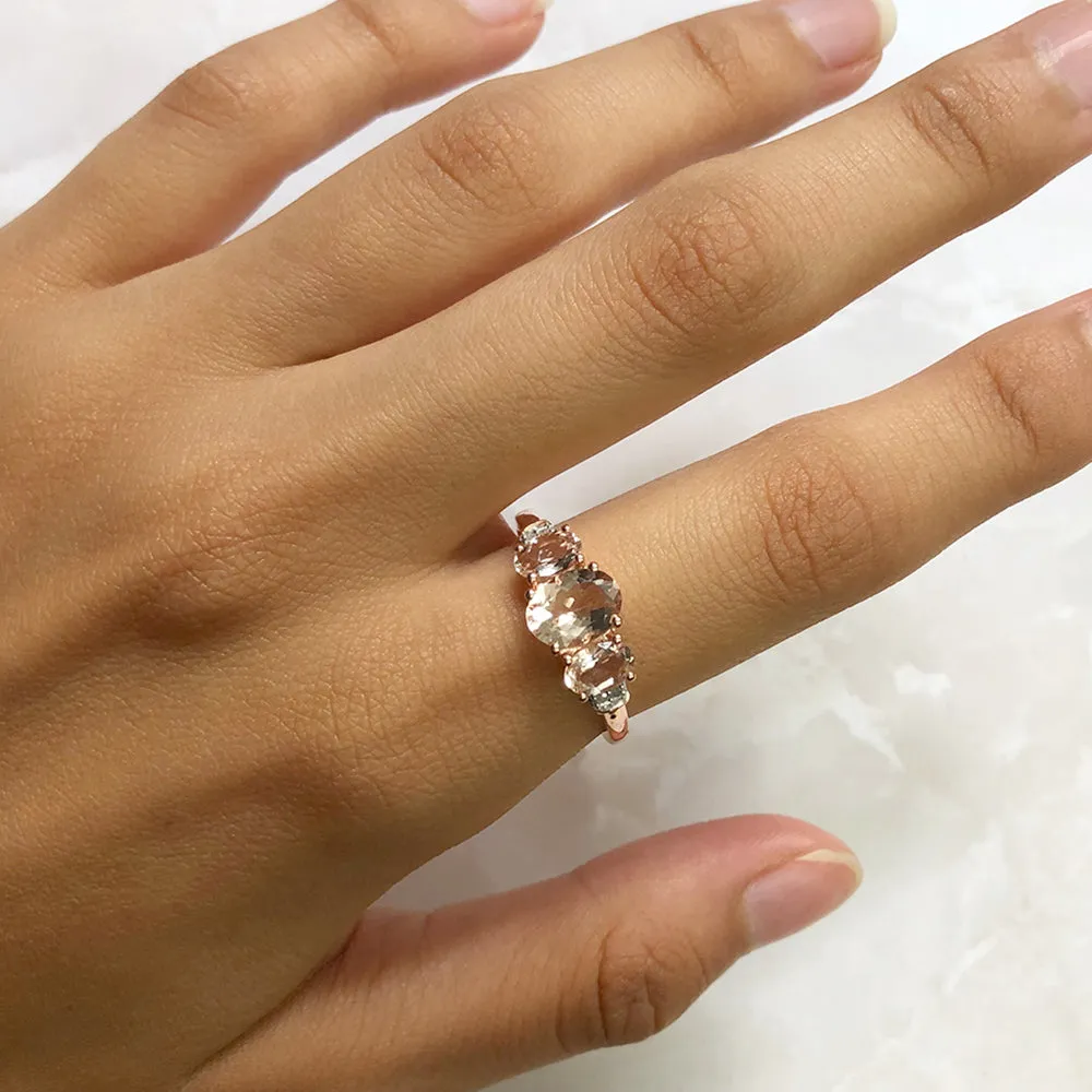 9ct Rose Gold Morganite 1.98CT & Diamond 0.025CT Trilogy Ring Shiels