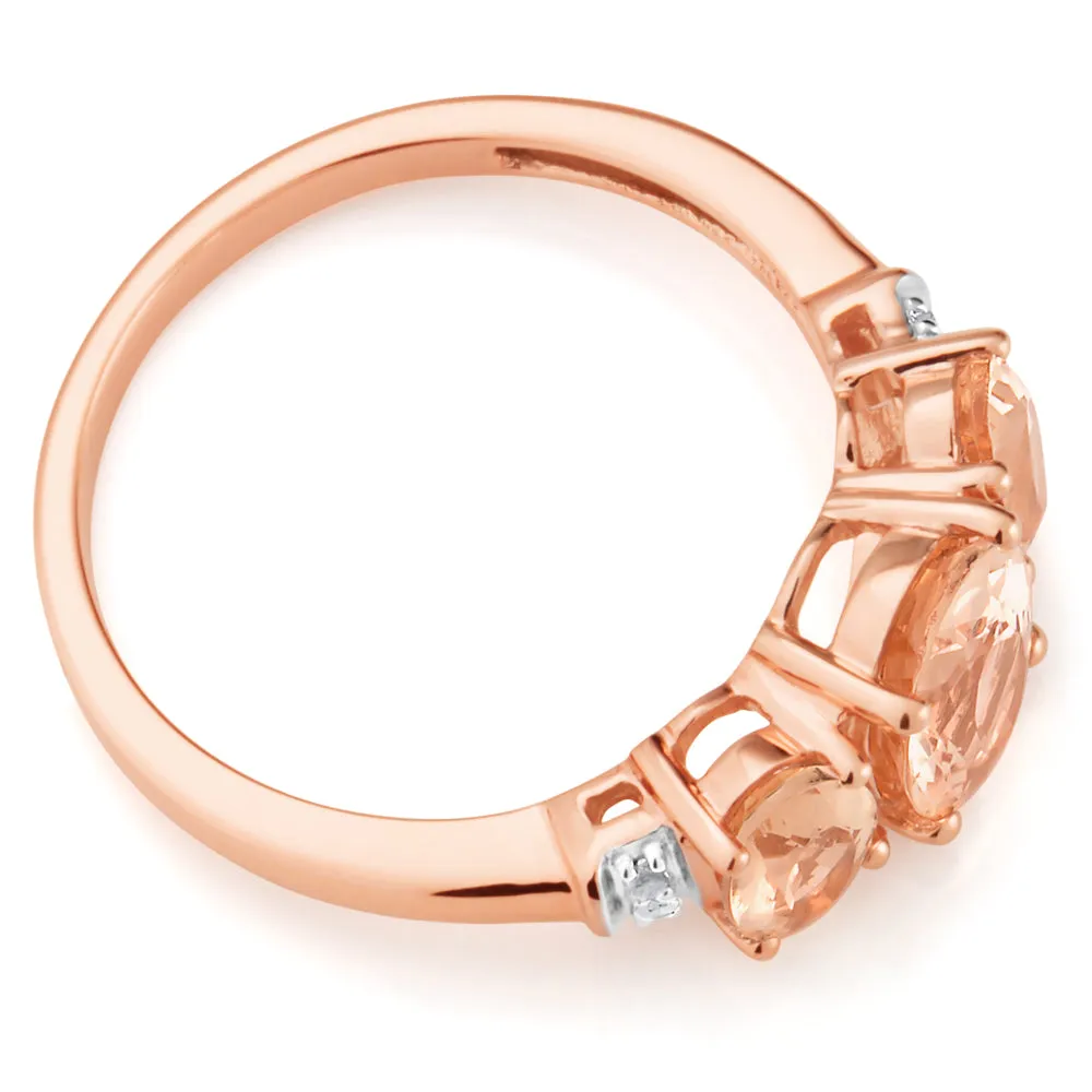 9ct Rose Gold Morganite 1.98CT & Diamond 0.025CT Trilogy Ring Shiels
