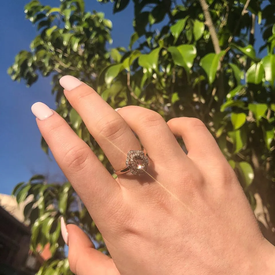 9ct Rose Gold Morganite 7x5mm 0.65 Carats and Diamonds 0.25 Carats Floral Halo Ring Shiels