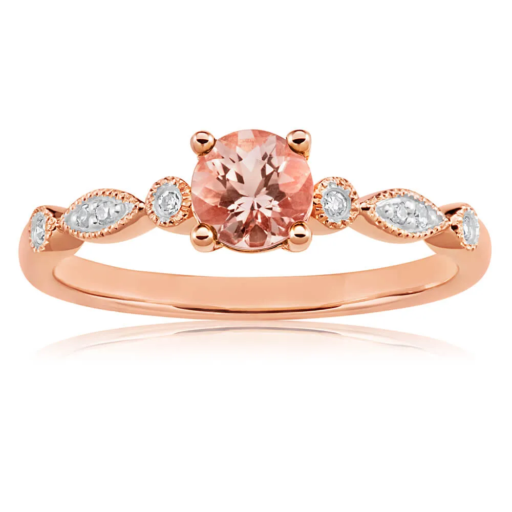 9ct Rose Gold Round Cut 0.45ct Morganite and Diamond Ring Shiels