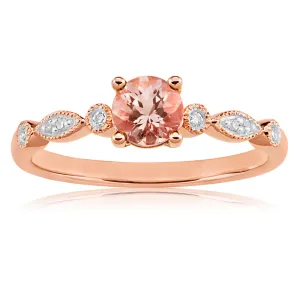 9ct Rose Gold Round Cut 0.45ct Morganite and Diamond Ring Shiels