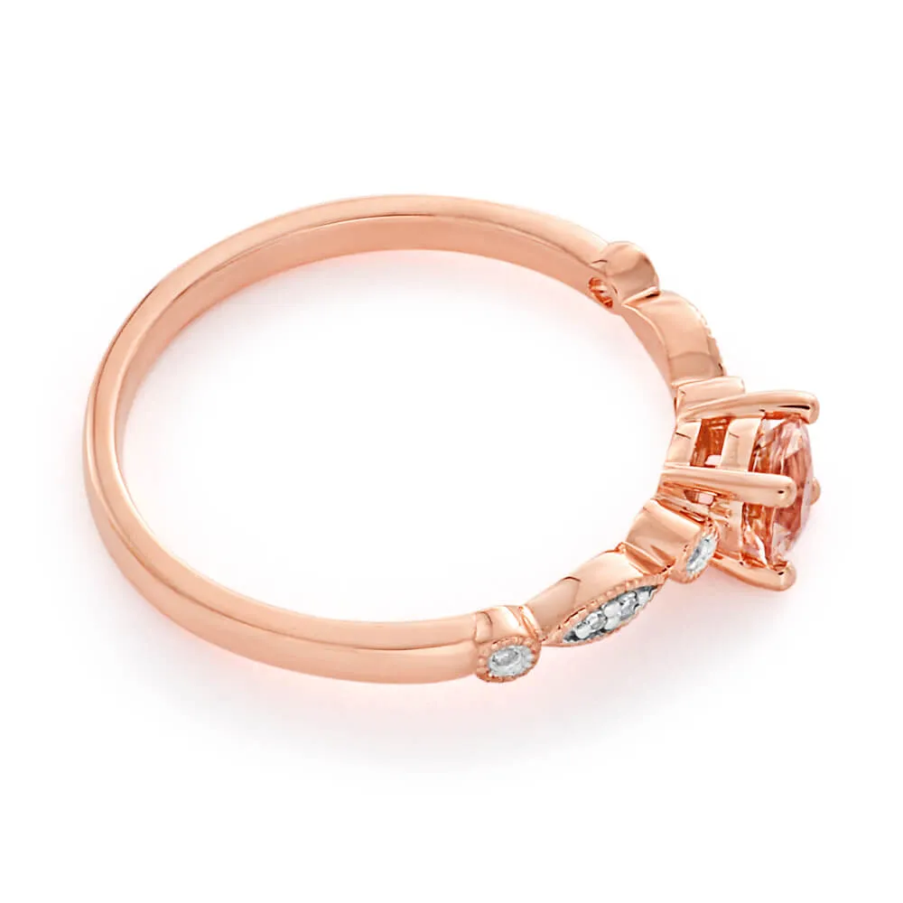 9ct Rose Gold Round Cut 0.45ct Morganite and Diamond Ring Shiels