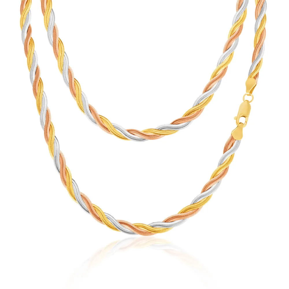 9ct Three Tone Gold Silver Filled Plait Herringbone 45cm Chain Shiels