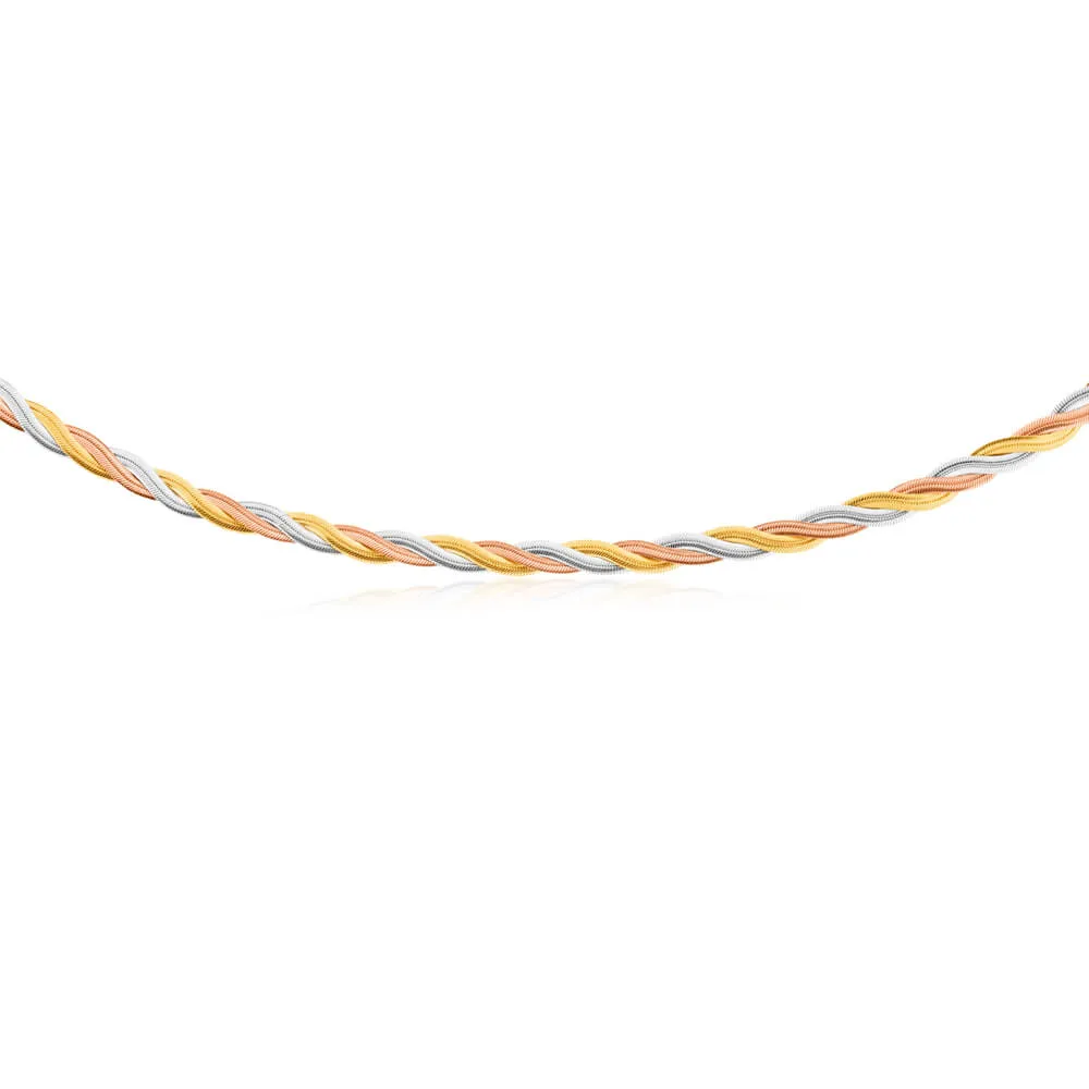 9ct Three Tone Gold Silver Filled Plait Herringbone 45cm Chain Shiels
