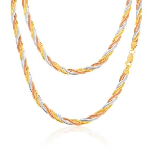 9ct Three Tone Gold Silver Filled Plait Herringbone 45cm Chain Shiels