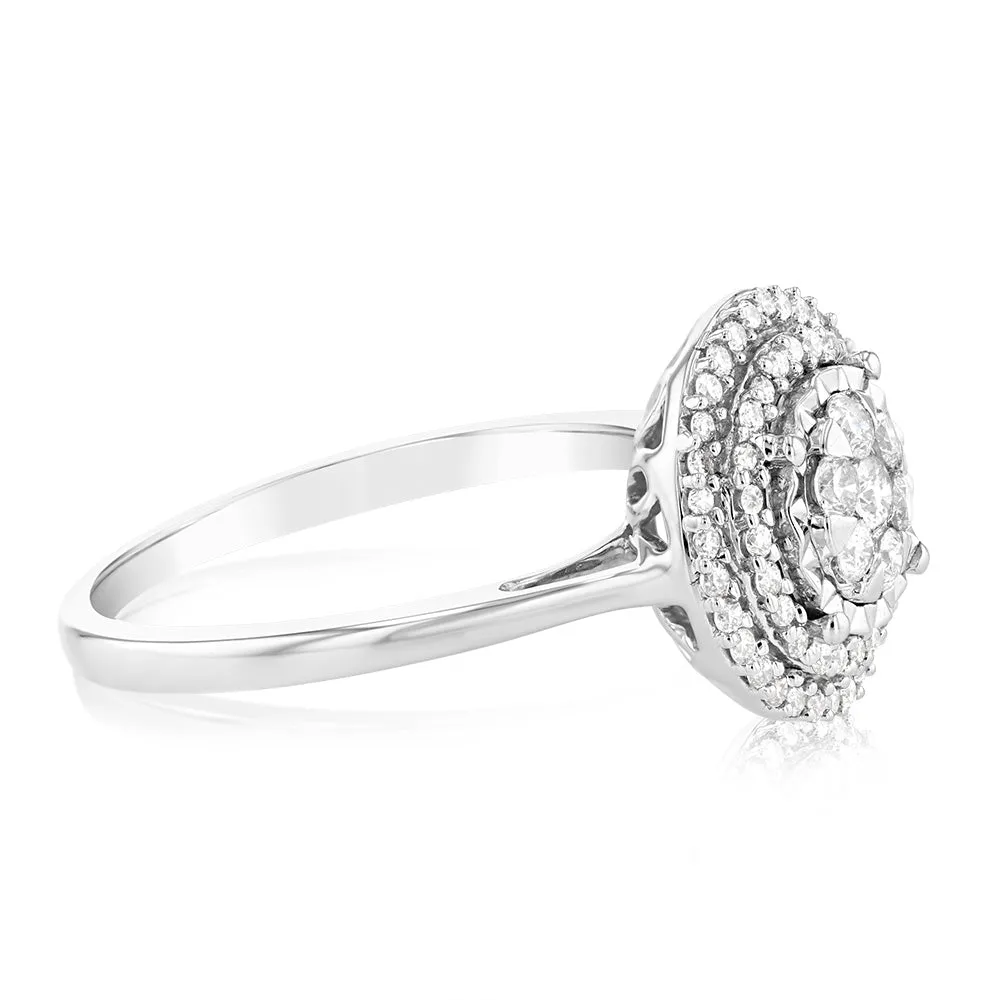 9ct White Gold 0.40 Carat Diamond Halo Ring Shiels