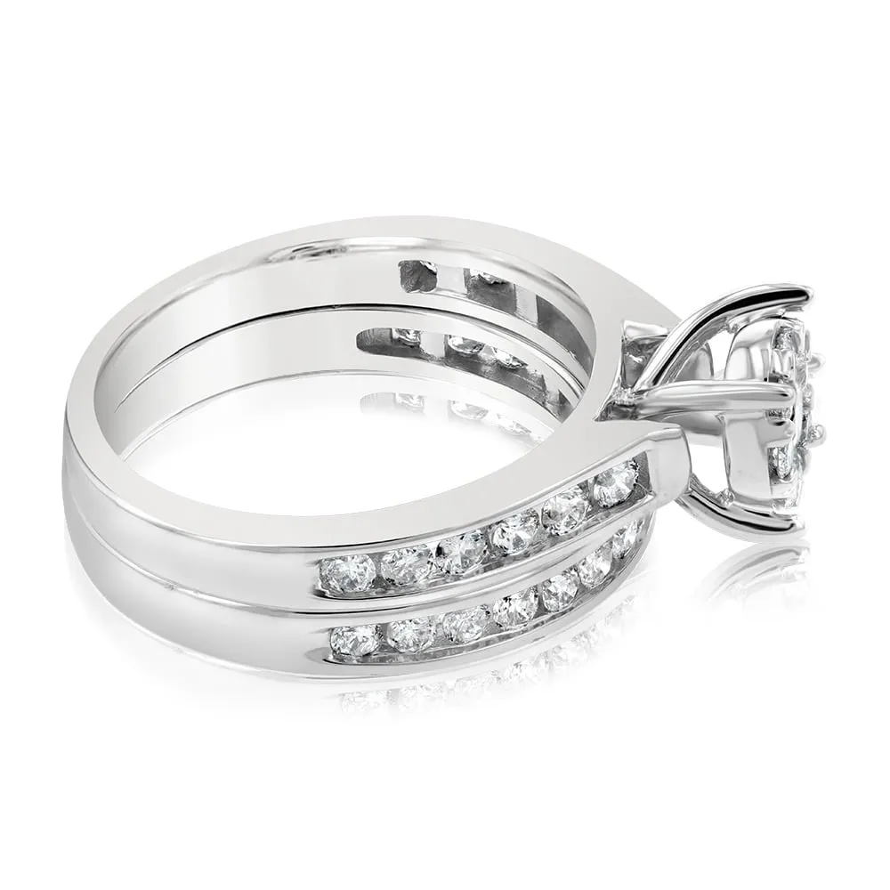 9ct White Gold 1 Carat Diamond Bridal Set Ring with Halo Setting Shiels