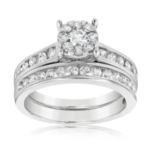 9ct White Gold 1 Carat Diamond Bridal Set Ring with Halo Setting Shiels