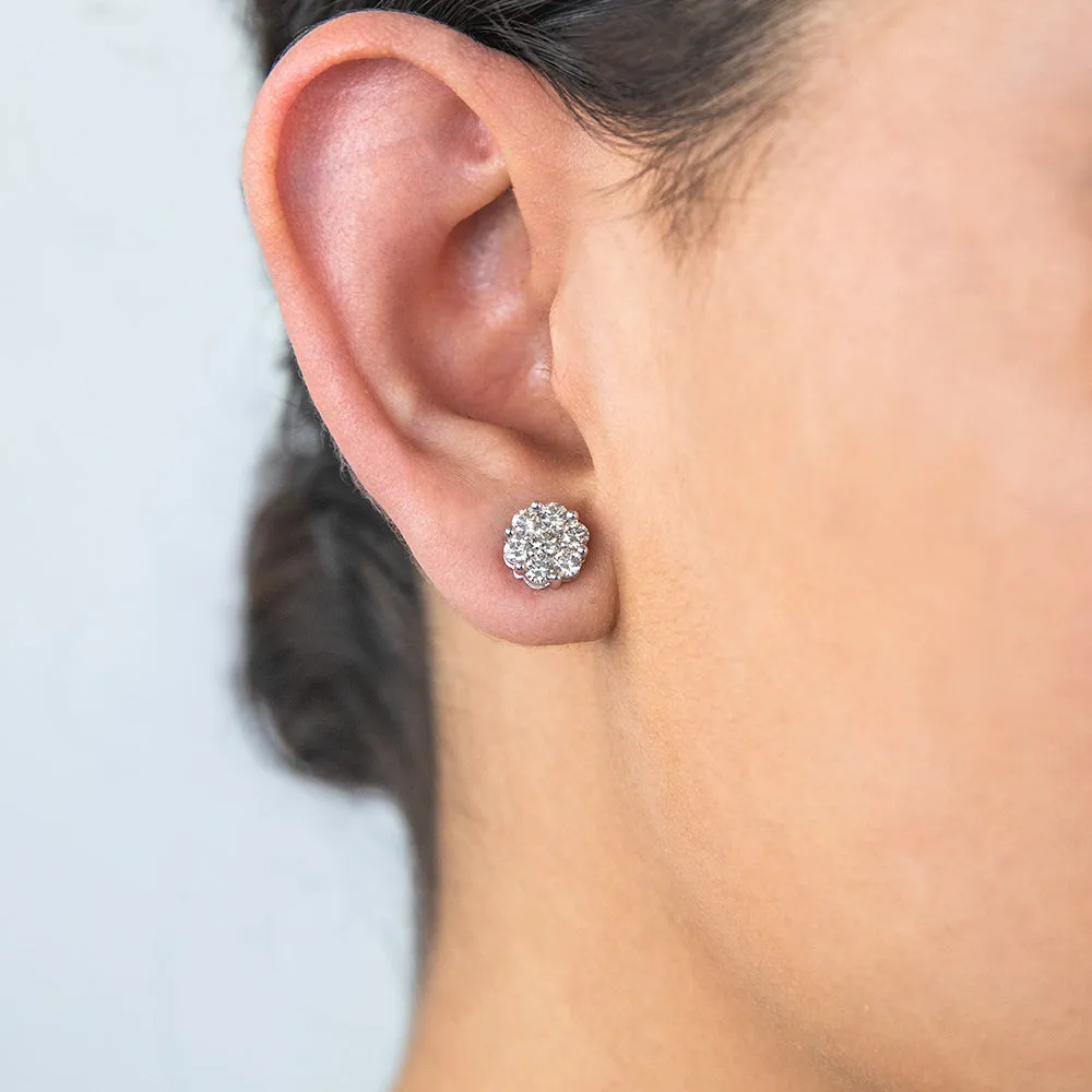 9ct White Gold 1 Carat Diamond Cluster Stud Earrings Shiels