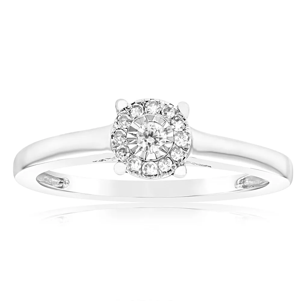 9ct White Gold 10 Points Diamond Ring with 13 Brilliant Cut Diamonds Shiels