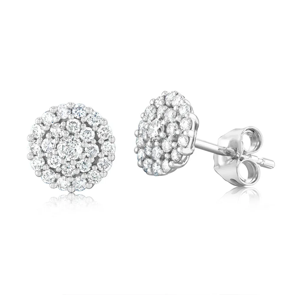 9ct White Gold 1/2 Carat Diamond Cluster Stud Earrings Shiels