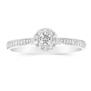9ct White Gold 1/4 Carat Diamond Halo Solitaire Ring Shiels