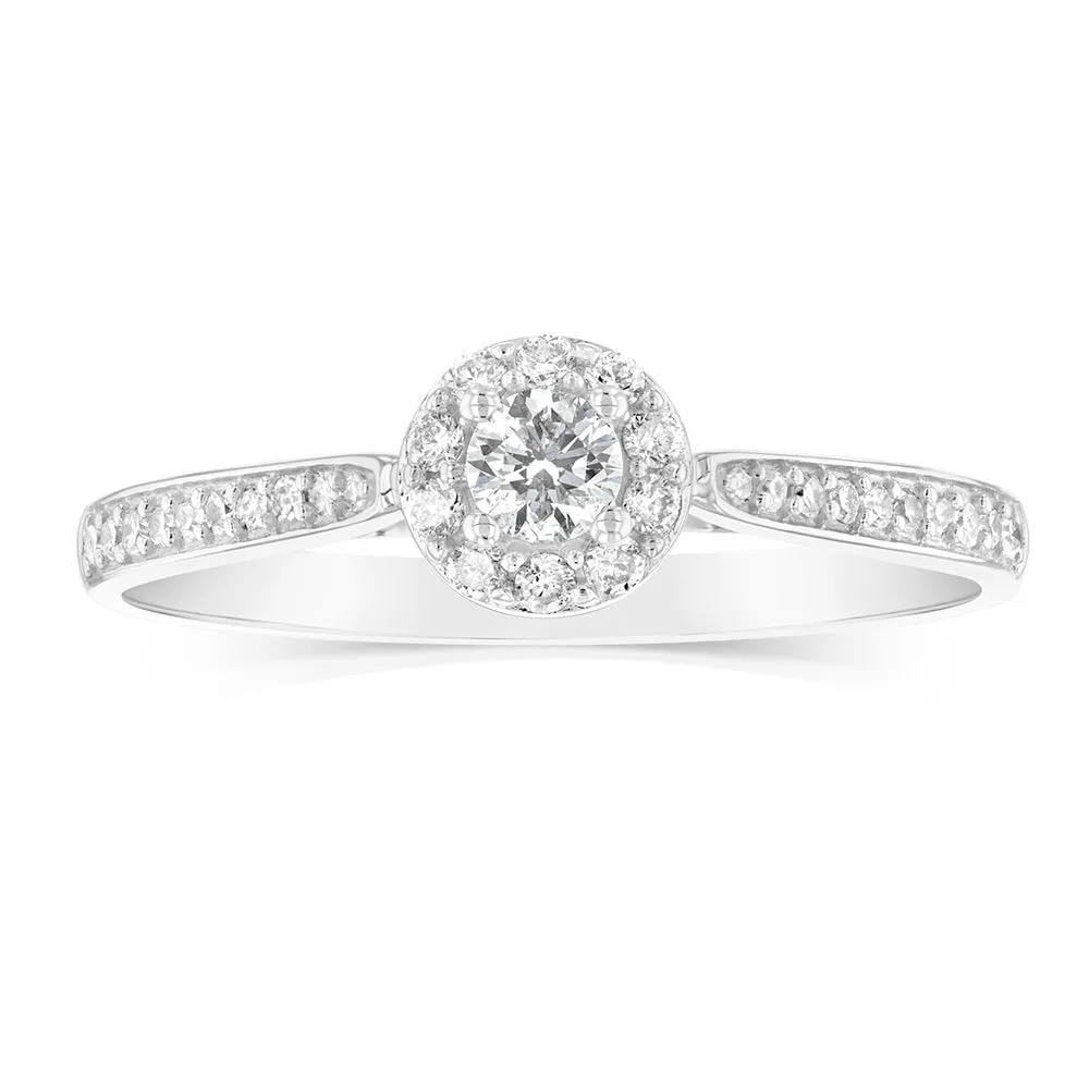 9ct White Gold 1/4 Carat Diamond Halo Solitaire Ring Shiels