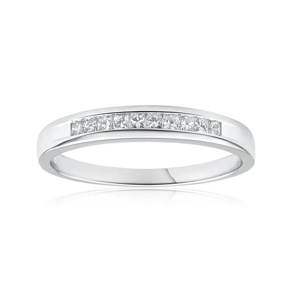 9ct White Gold 1/4 Carat Diamond Ring Set With 10 Princess Cut Diamonds Shiels