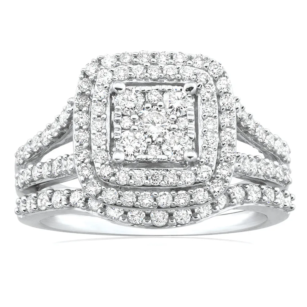 9ct White Gold 2 Ring Bridal Set With 1.2 Carats Of Diamonds Shiels